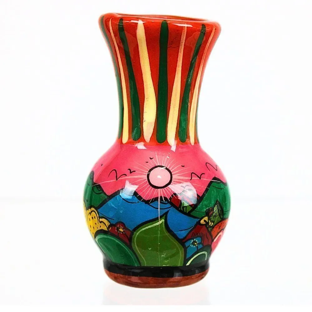 Isidoro Mexico Storytelling Vivid Hand-Painted Folk Art Terracotta Pottery Vase